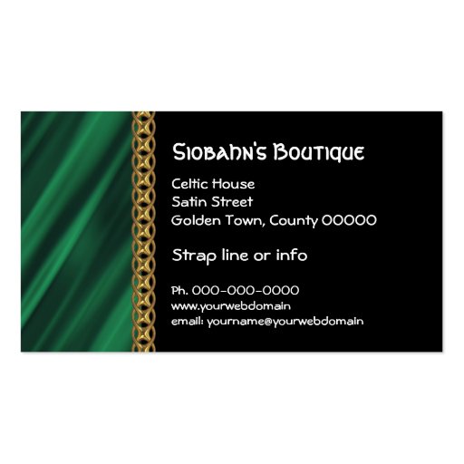 Green satin gold chain business card (back side)