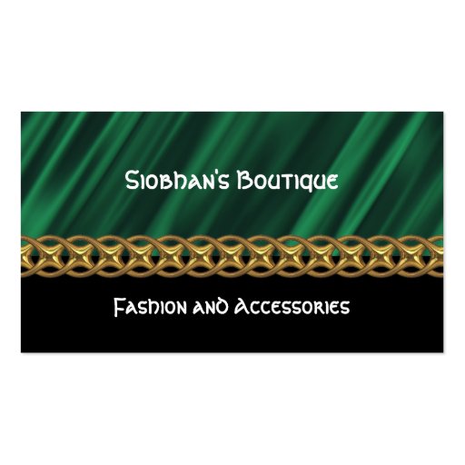 Green satin gold chain business card (front side)