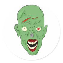 Green scarred zombie round stickers