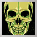Green Scary Grinning Skull On Grunge Background print