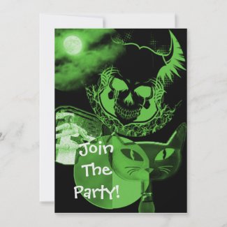 Green Scary Halloween Party Invitations invitation