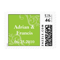 Green scroll save the date wedding postage stamps stamps