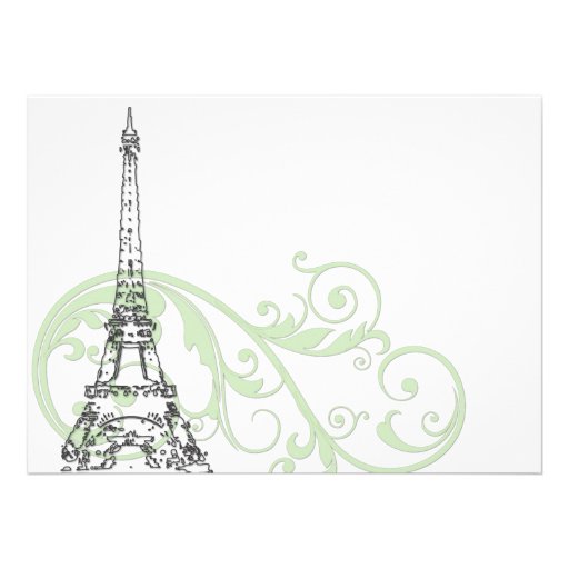 Green Scrolls and Eiffel Tower Invitations