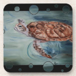 Green Sea Turtle Bubbles cork coasters