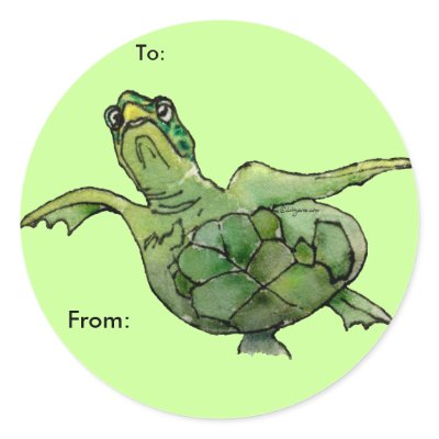 Green Sea Turtle Cartoon  Personalized Labels Stickers by lillyarts