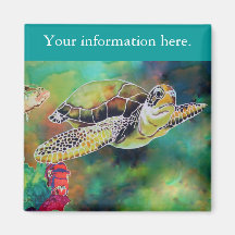 Green Sea Turtle Silk Painting Fridge Magnets