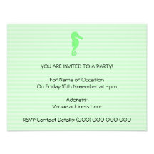 Green Seahorse on Light Green Stripes. Invites