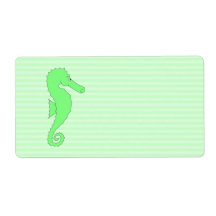 Green Seahorse on Light Green Stripes. Custom Shipping Labels