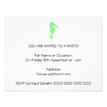 Green Seahorse on White Custom Announcement