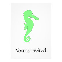 Green Seahorse on White Invitation