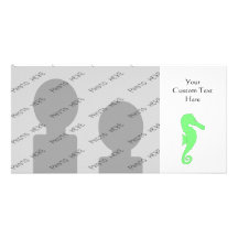 Green Seahorse on White Photo Card
