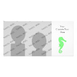 Green Seahorse on White Photo Card