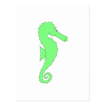 Green Seahorse on White Postcards