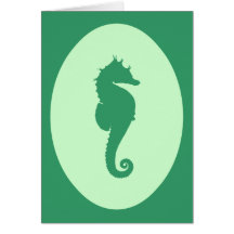 Green Seahorse Silhouette Greeting Card
