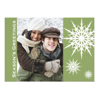Green Season's Greetings Snow Holiday Flat Card