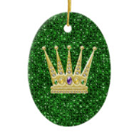 Green Sequin Effect Ornament w/Mardi Gras Crowns