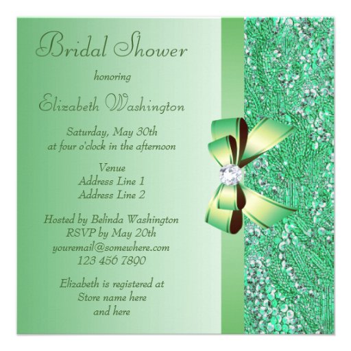 Green Sequins, Bow & Diamond Bridal Shower Custom Invitation