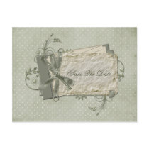 Green Shabby Dotted Swiss Save The Date postcards
