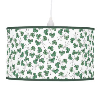 Green Shamrock Ditsy Pattern on White Pendant Lamp