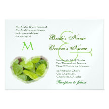 Green Shamrock Heart Wedding Invitation Metallic