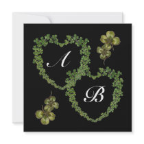 GREEN SHAMROCK HEARTS MONOGRAM black white purple Personalized Announcements