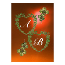 GREEN SHAMROCK HEARTS MONOGRAM  orange green Custom Announcements