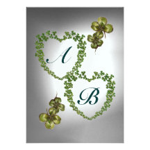 GREEN SHAMROCK HEARTS MONOGRAM  orange green white Cards