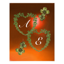 GREEN SHAMROCK HEARTS MONOGRAM  white ,orange Personalized Invitations
