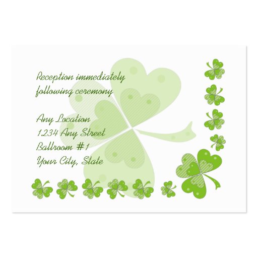 Green Shamrocks Irish Wedding Reception Cards #2 Business Card Templates (front side)
