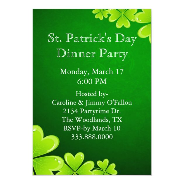 Green Shamrocks St. Patrick's Day Invitation (front side)