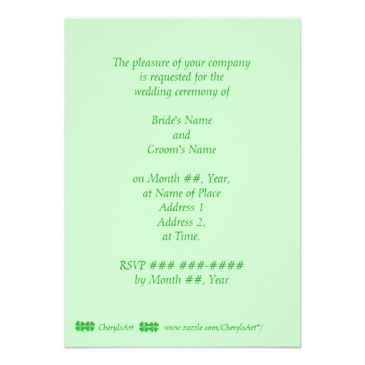 Green Shamrocks with with gold dots Wedding Invite