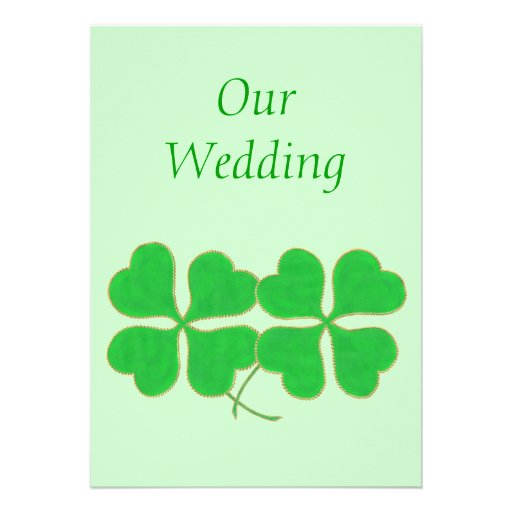 Green Shamrocks with with gold dots Wedding Invite