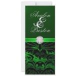 Green Silk Diamond Black Damask Wedding Invitation