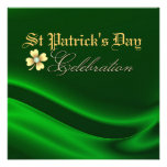 Green Silk Gold Shamrock St Patrick's Day Custom Invitations