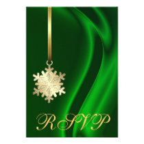 Green Silk Gold Snowflake RSVP Invitation