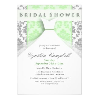 Green/Silver Damask Bridal Shower Invitations