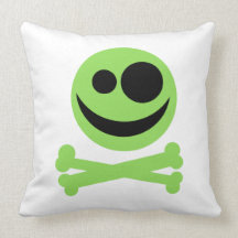 Green Skull and Crossbones. Throw Pillow