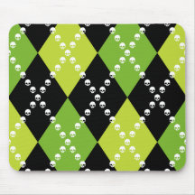 Green Skull Argyle Motif Mouse Pads