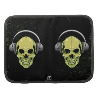 Green Skull with Headphones Grunge rickshawfolio