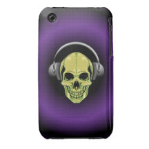 Green Skull with Headphones iPhone 3 Case