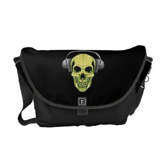 Green Skull with Headphones rickshawmessengerbag