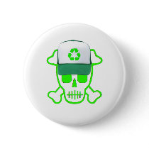 Green Skull with Recycle Hat buttons