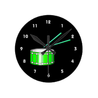 green snare graphic with sticks round wall clock