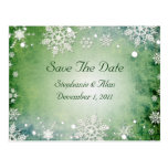 Green Snowflakes Save The Date Postcard
