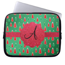 Green snowman monogram laptop computer sleeve