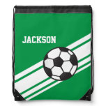 Green Soccer Stripes Drawstring Bag