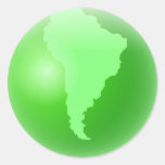 Green South America Globe Round Sticker