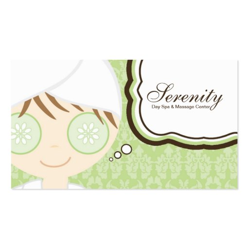 Green Spa Girl Cucumber Spa Massage Business Card (front side)