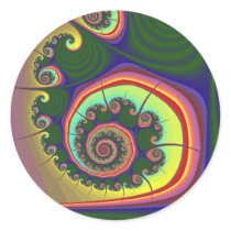 Green Spiral Jewel Fractal Round Stickers