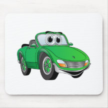 Green Sports Car Convertible Cartoon Mouse Pads